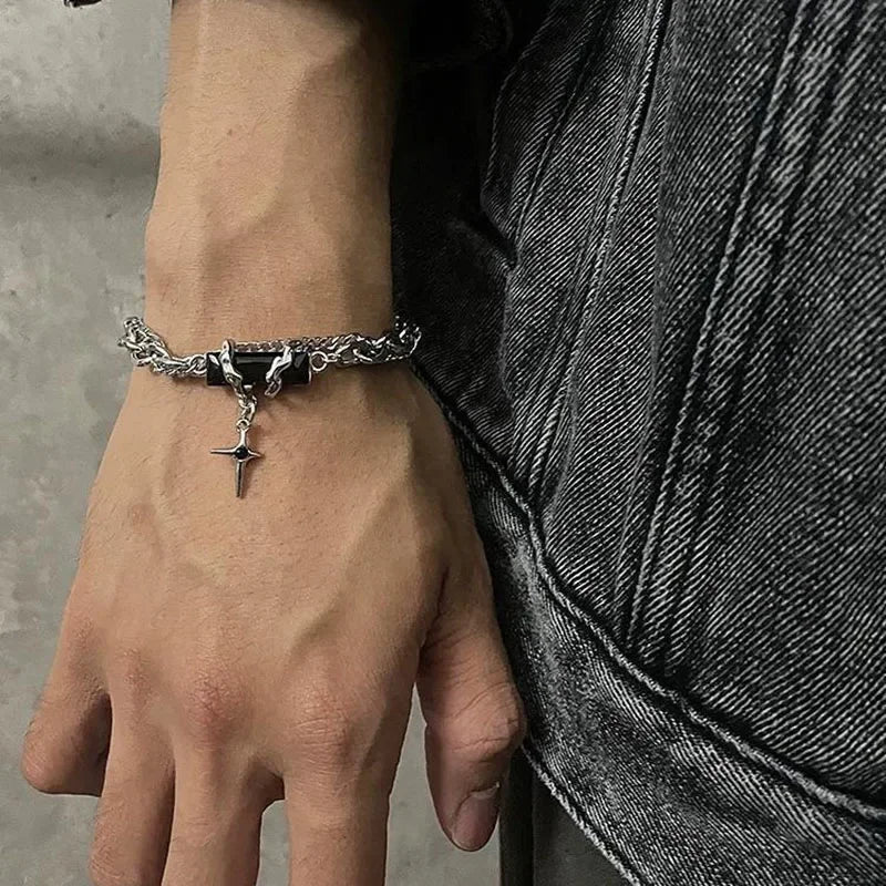 Unisex Black Zircon Star Chain Bracelet