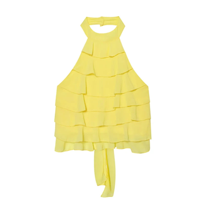 Women's Halter Ruffle Backless Crop Top