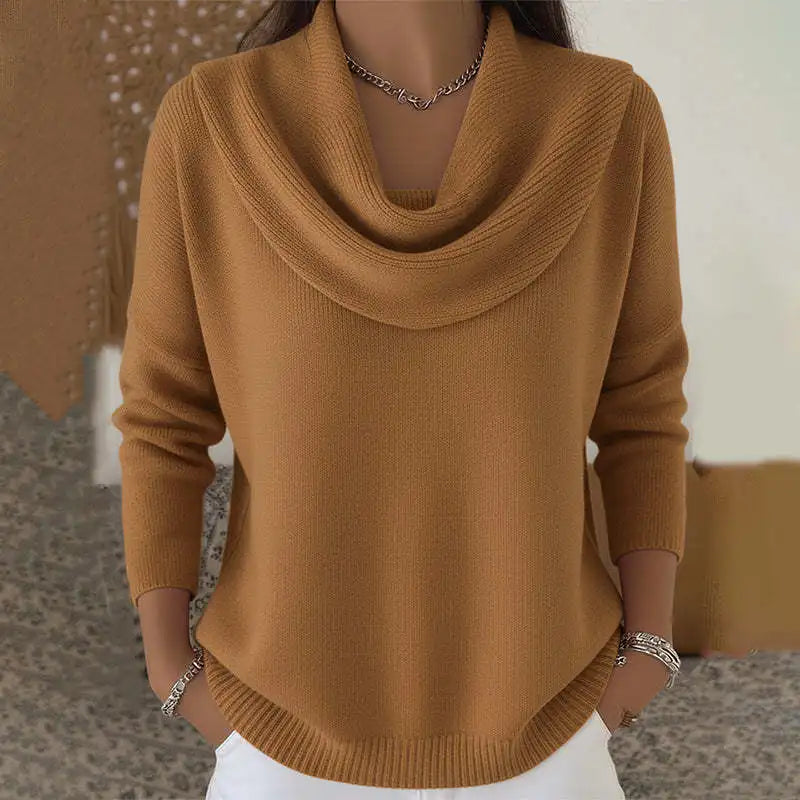Women's Elegant Draped Neck Knit Sweater