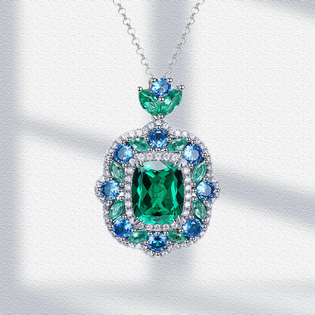 Luxury Lab Emerald S925 Silver Jewelry Set for Women