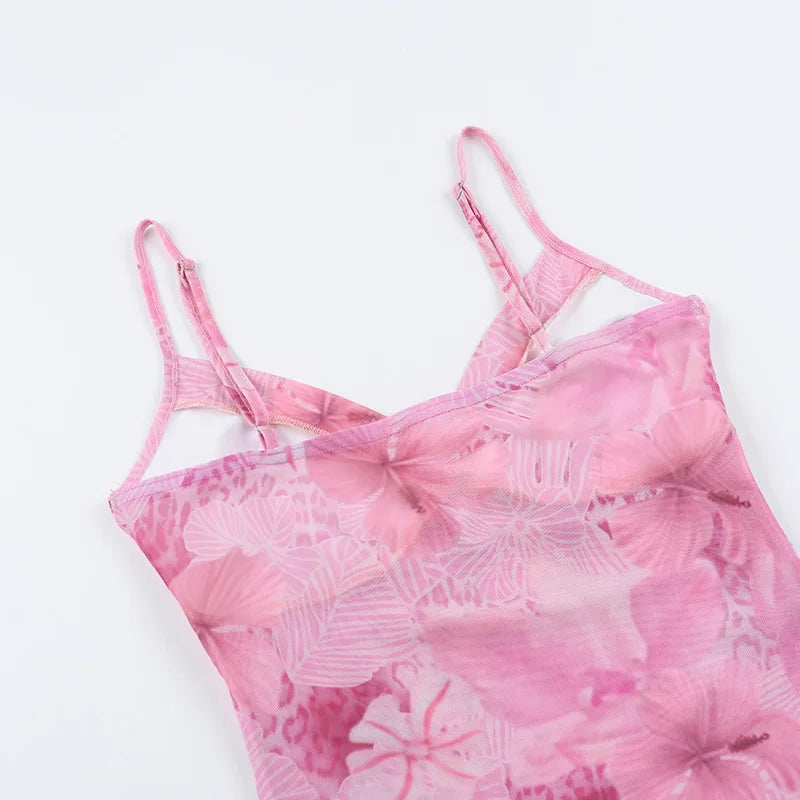 Women's Floral Print Y2K Spaghetti Strap Crop Top – Sexy Chiffon Cami
