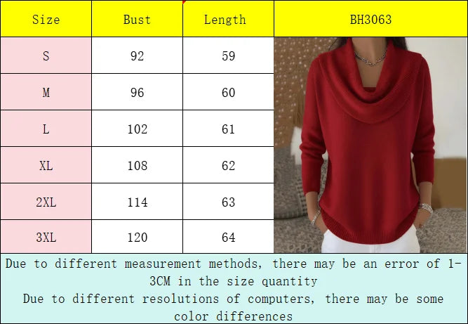 Women's Elegant Draped Neck Knit Sweater