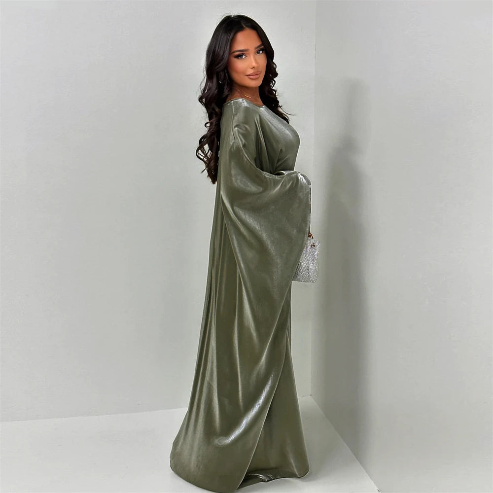 Women's Satin Batwing Sleeve Abaya Maxi Dress