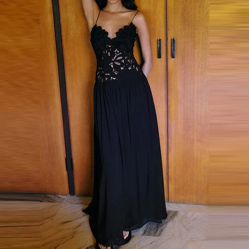Elegant Off-Shoulder Lace Patchwork Party Maxi Dress