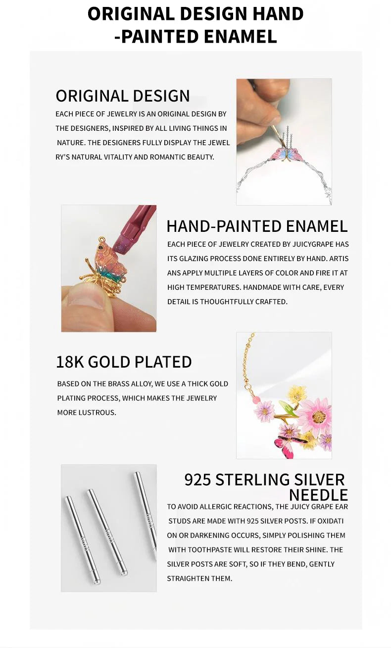 Women's Elegant Enamel Rose Gemstone Jewelry Set