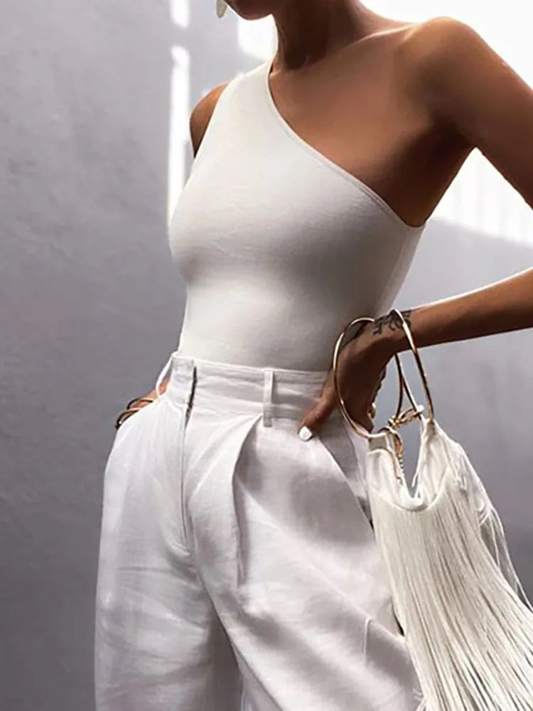 Women's One Shoulder Sexy Sports Crop Tank Top