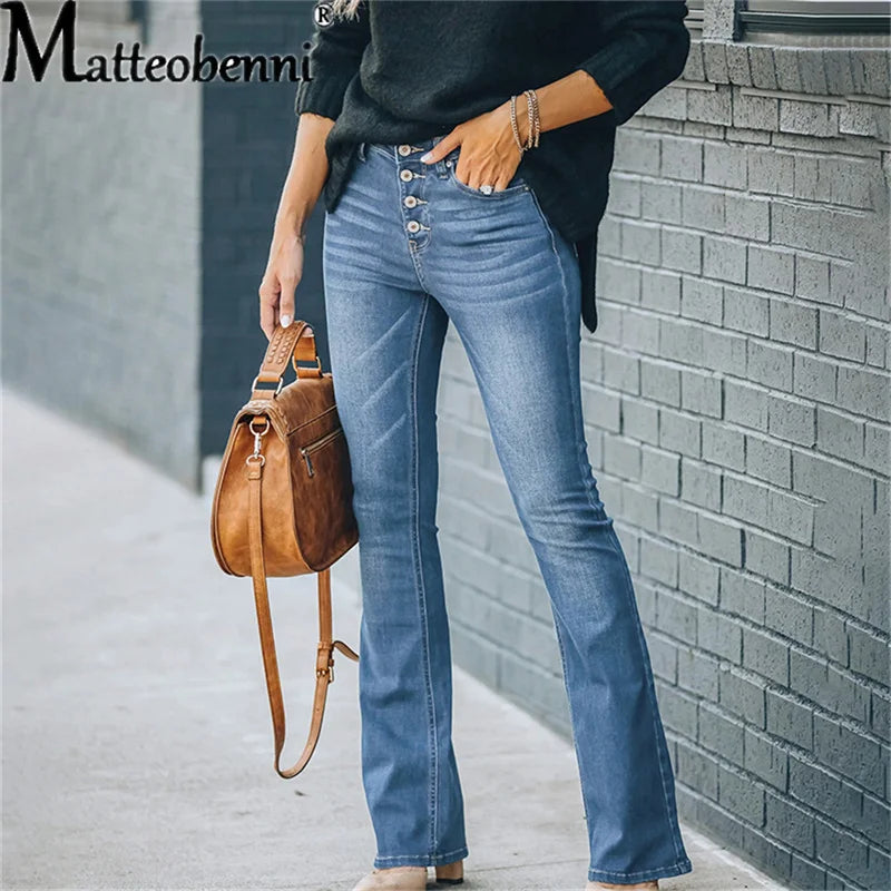 Women's High-Waist Vintage Flare Stretch Jeans