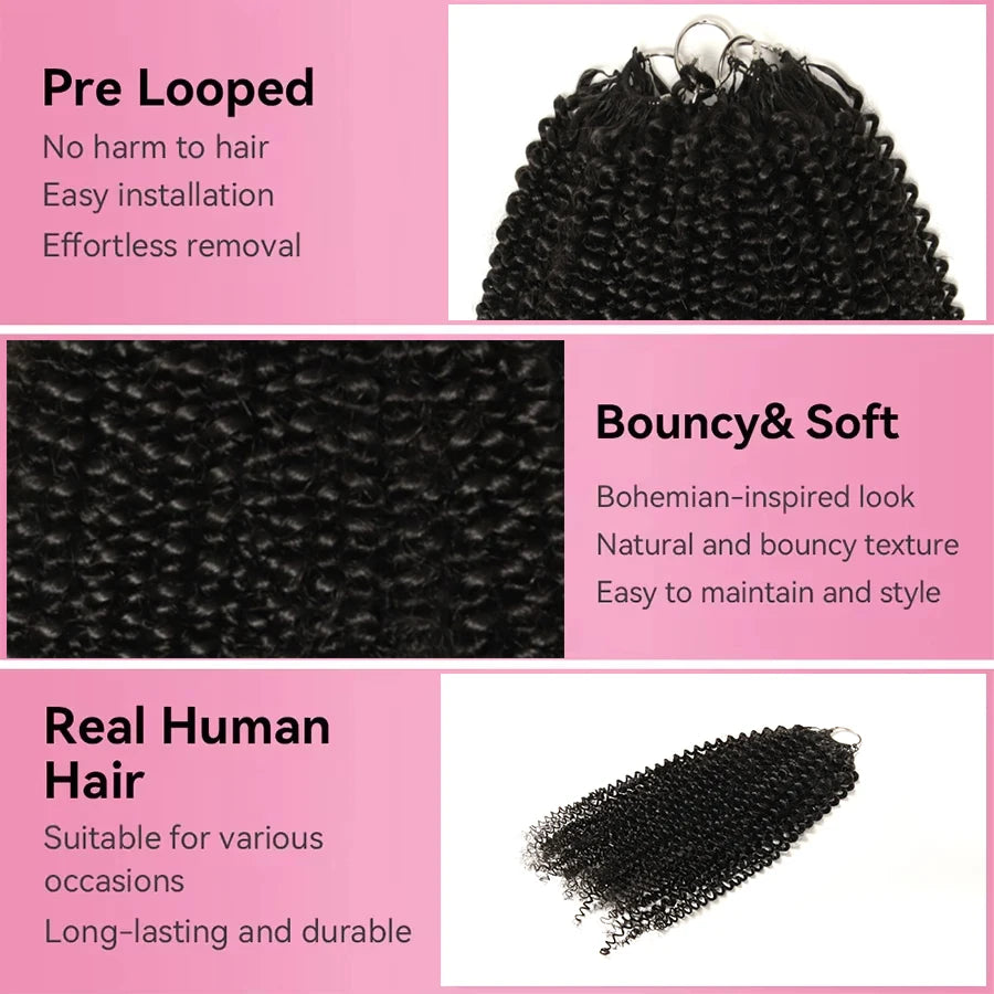 Knotless Kinky Curly Human Hair Crochet Extensions