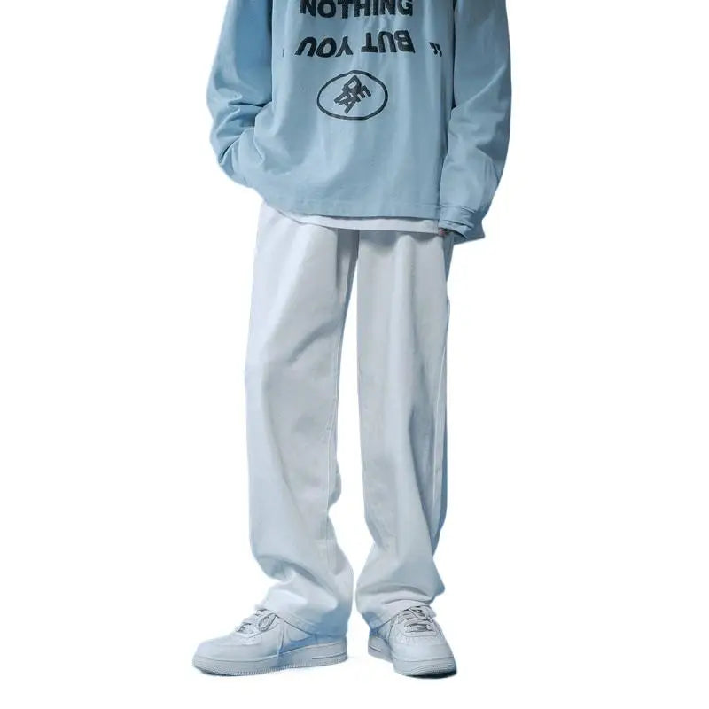 Unisex White Baggy Straight Leg Jeans