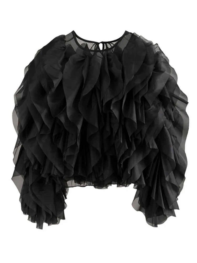 TWOTWINSTYLE Ruffle Chiffon Lantern Sleeve Blouse