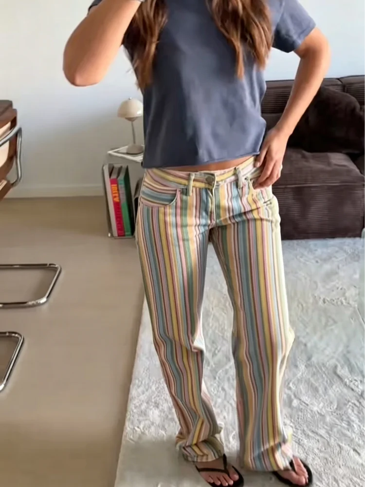 Women's Colorful Striped Low Waist Jeans