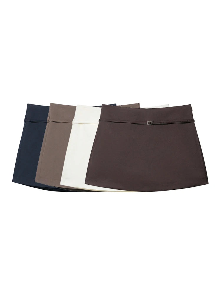 Women's Solid Color Belted Casual Short