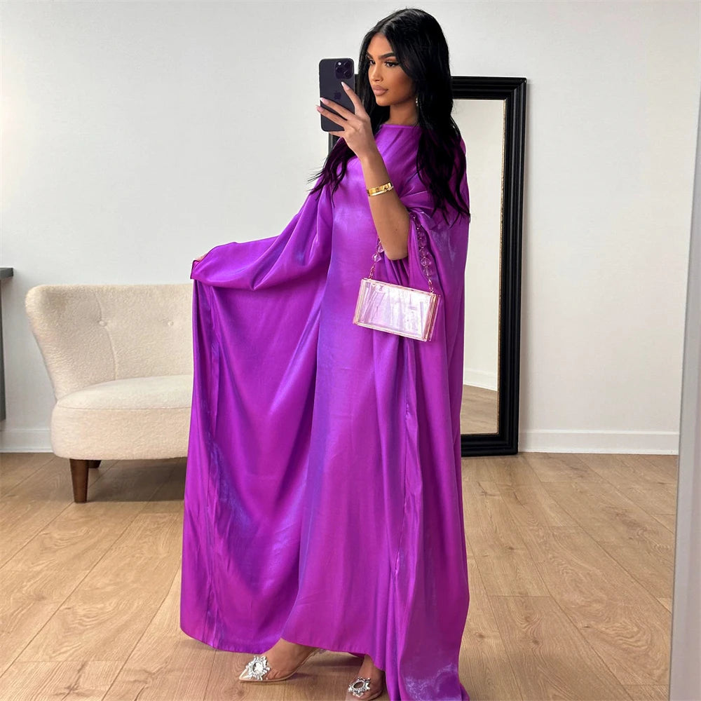 Women's Satin Batwing Sleeve Abaya Maxi Dress