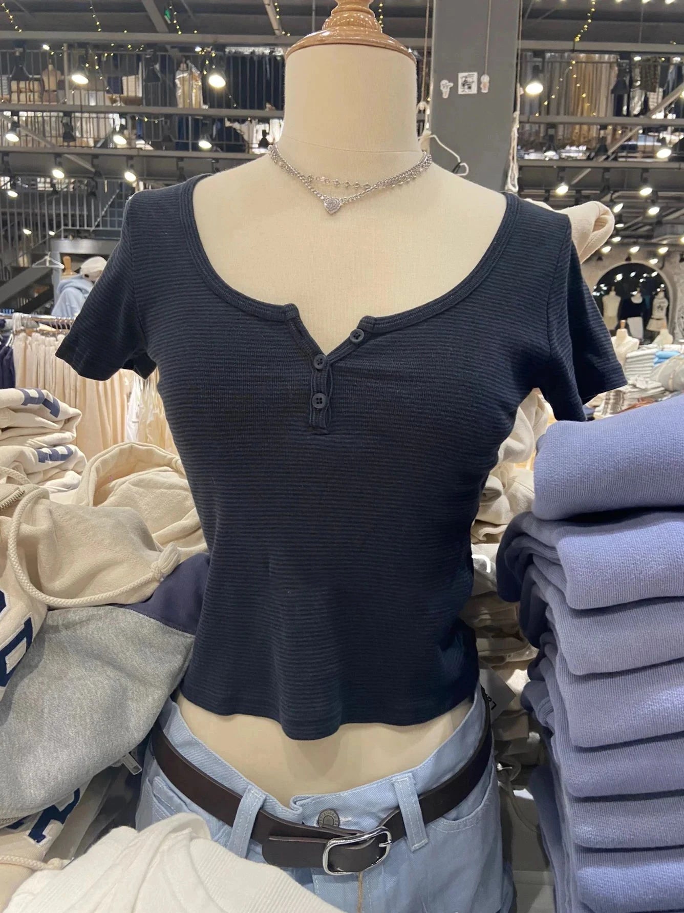 Women's Y2K Striped Button Crop Top