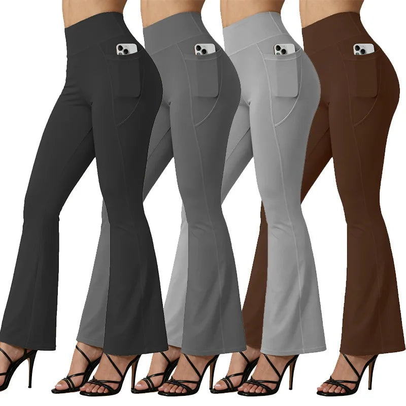 High-Waist Flared Yoga Leggings with Pockets