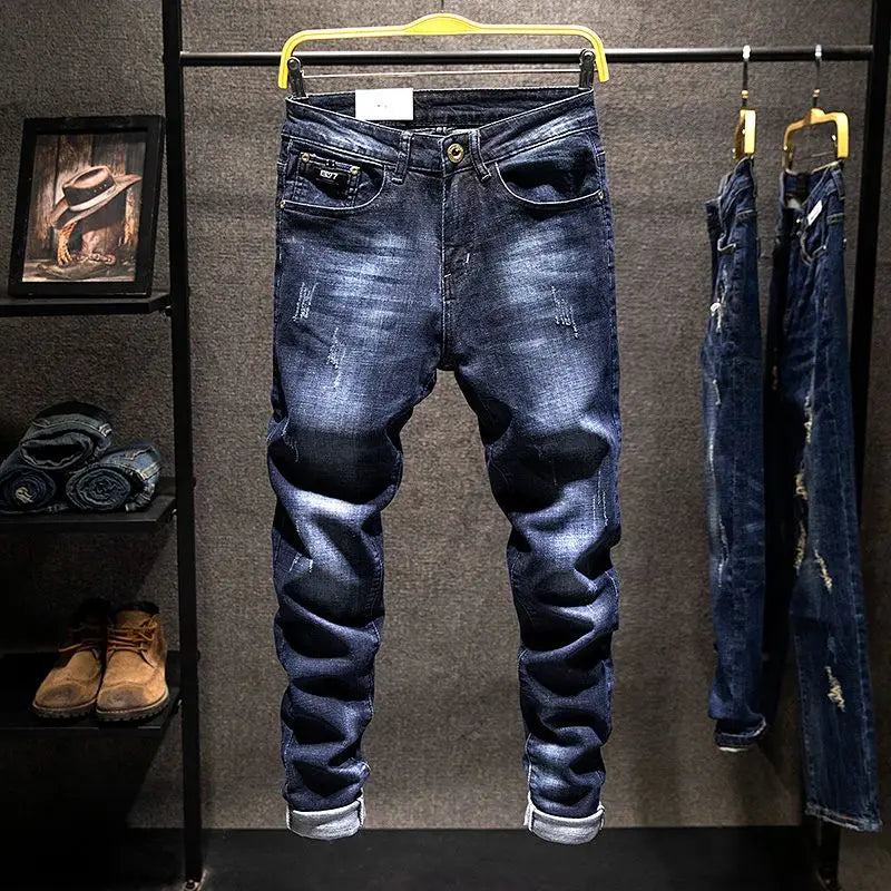 Men’s Ripped Slim Fit Straight Jeans