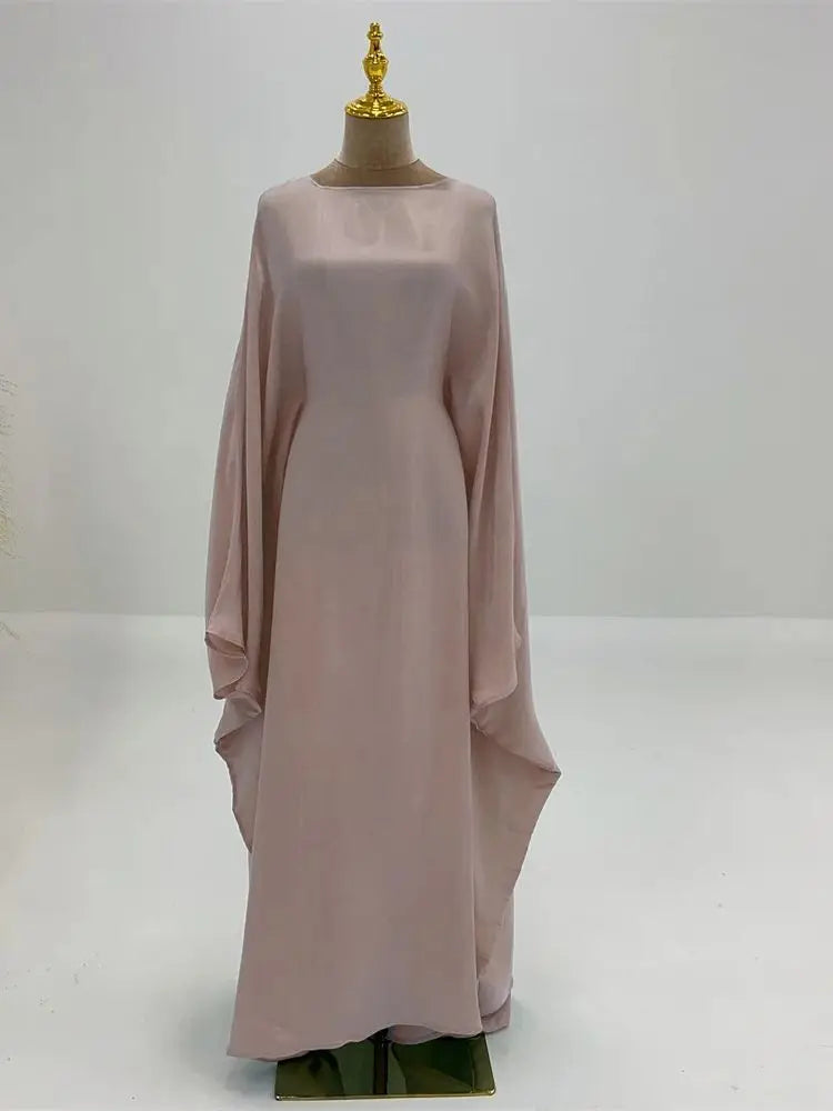 Women's Satin Batwing Sleeve Abaya Maxi Dress