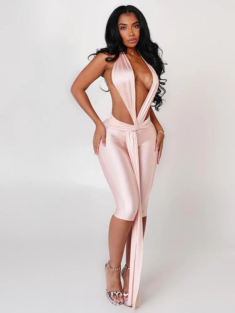 Women's Patchwork Halter Backless Romper