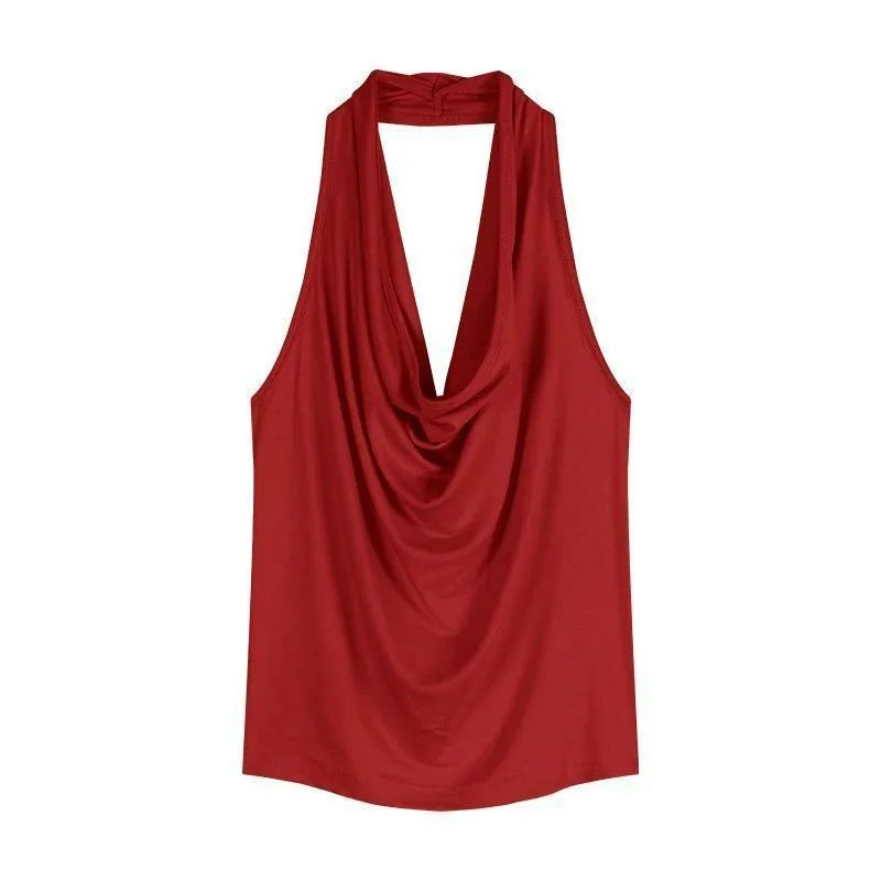 Women's Y2K Backless Halter Swing Collar Crop Top