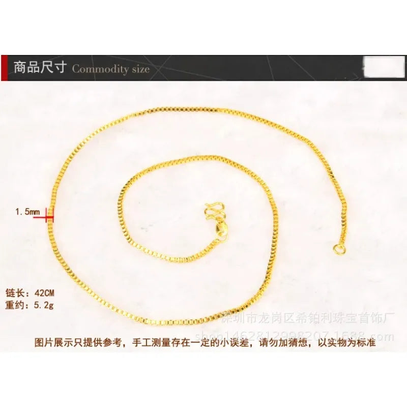 Lynge Jewelry AU999 24K Gold Box Chain Necklace for Women