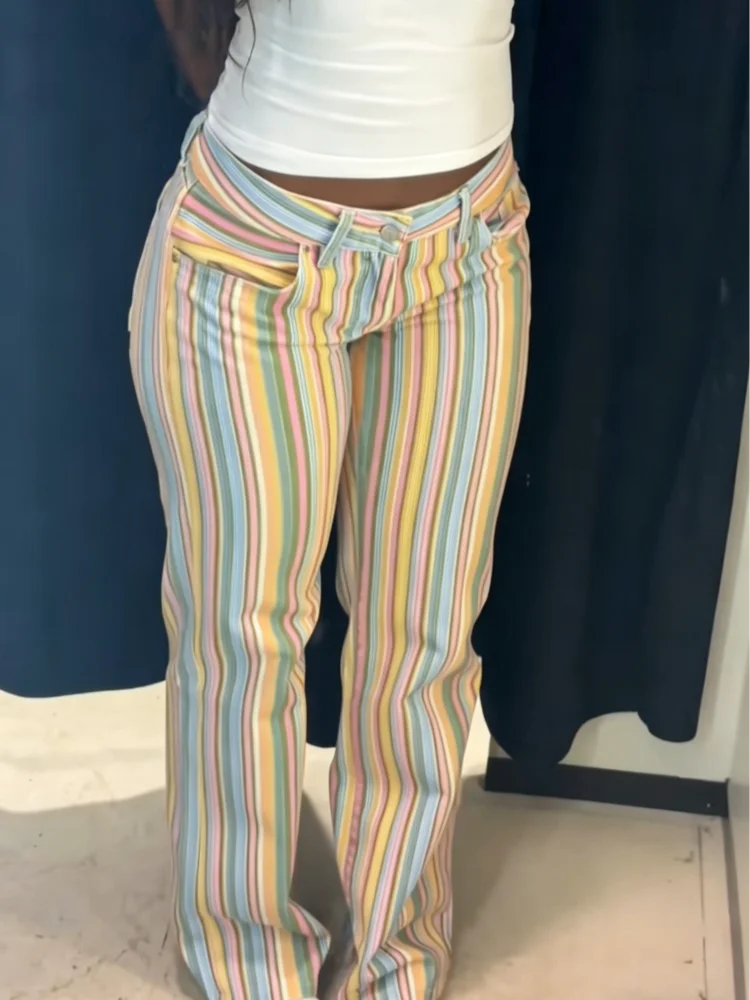 Women's Colorful Striped Low Waist Jeans