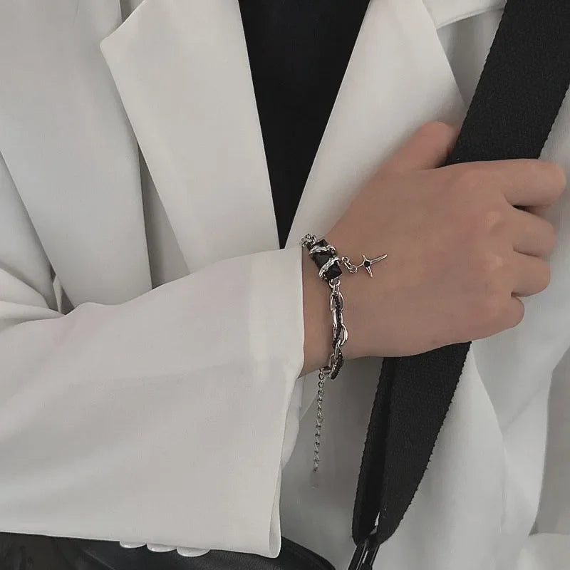 Unisex Black Zircon Star Chain Bracelet