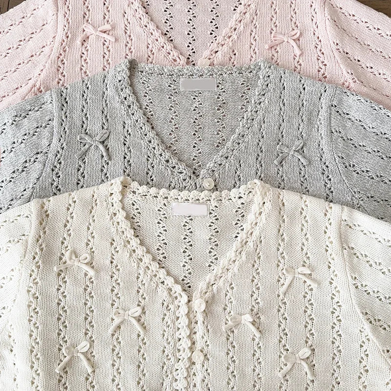 Women's Kawaii Bow Crochet Knit Cardigan
