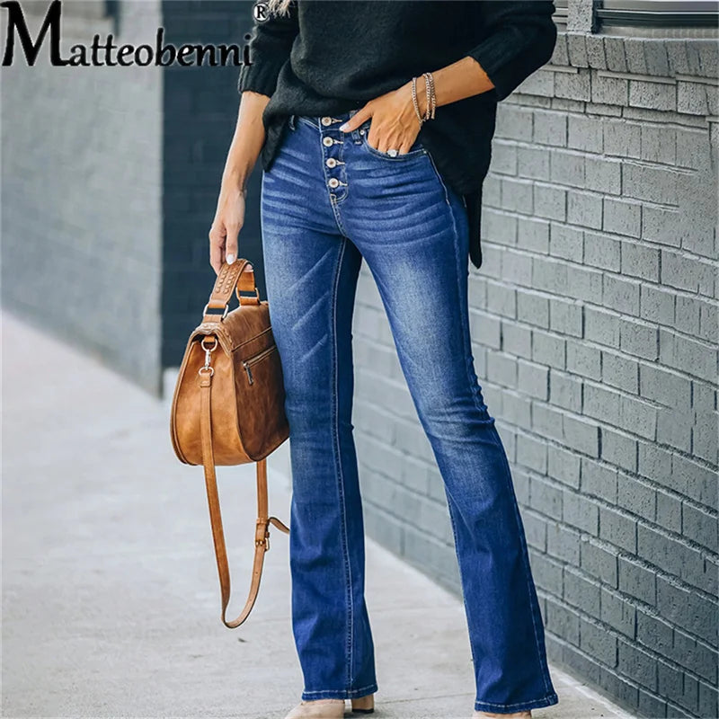 Women's High-Waist Vintage Flare Stretch Jeans