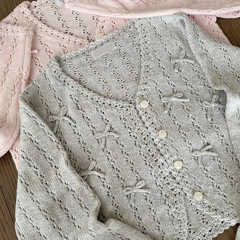Women's Kawaii Bow Crochet Knit Cardigan