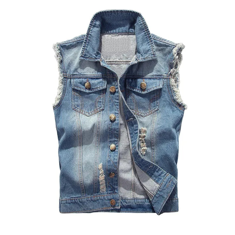 Men’s Hip Hop Ripped Denim Jacket Vest