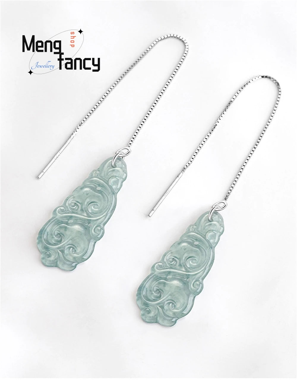 Elegant S925 Silver Natural Ice Jade Drop Earrings