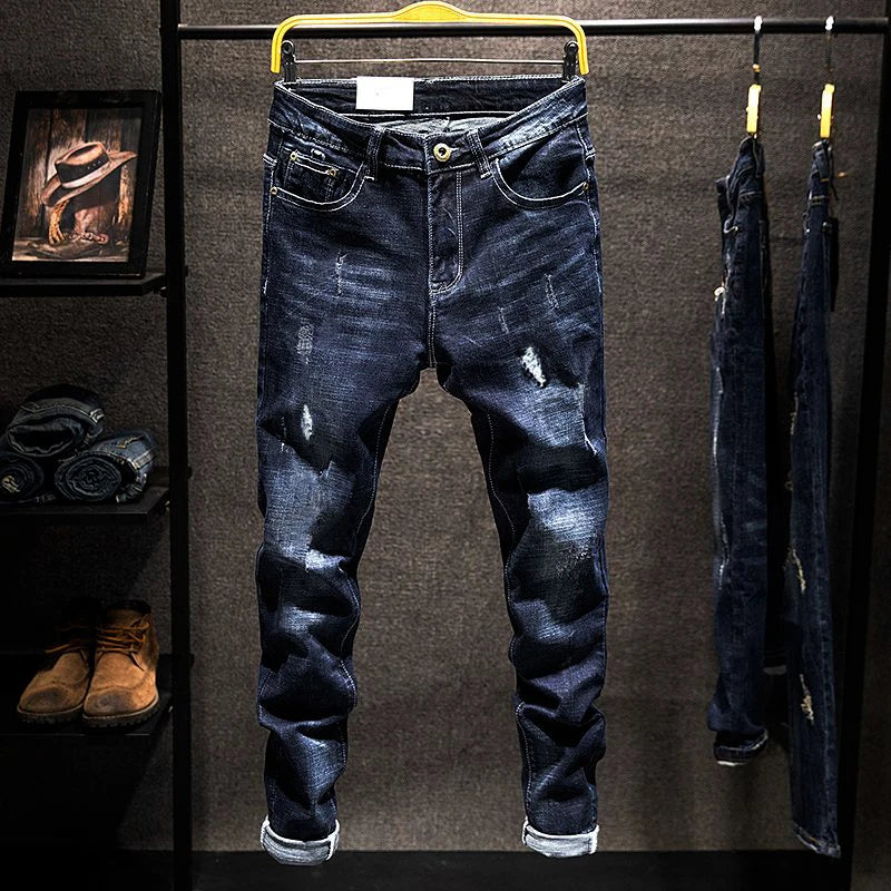 Men’s Ripped Slim Fit Straight Jeans