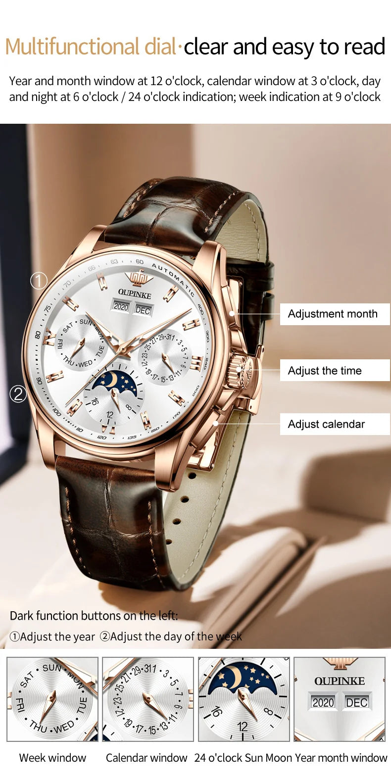 OUPINKE Luxury Automatic Moon Watch