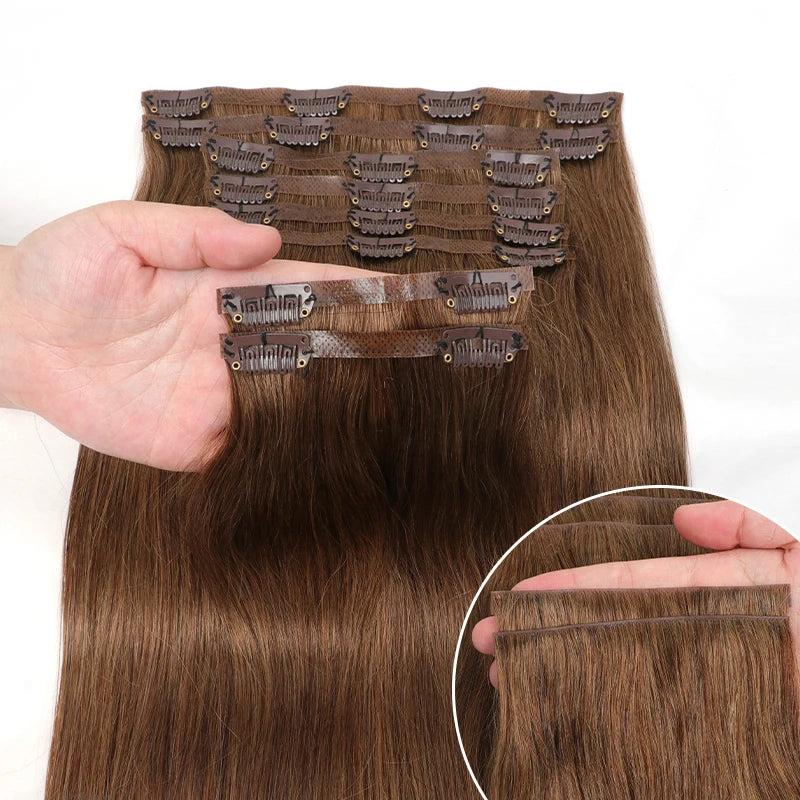 Clip-In Human Hair Extensions Straight Invisible Weft