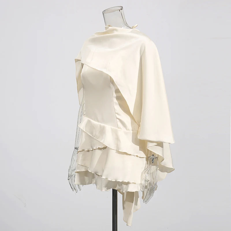 TWOTWINSTYLE Strapless Ruffle Patchwork Dress