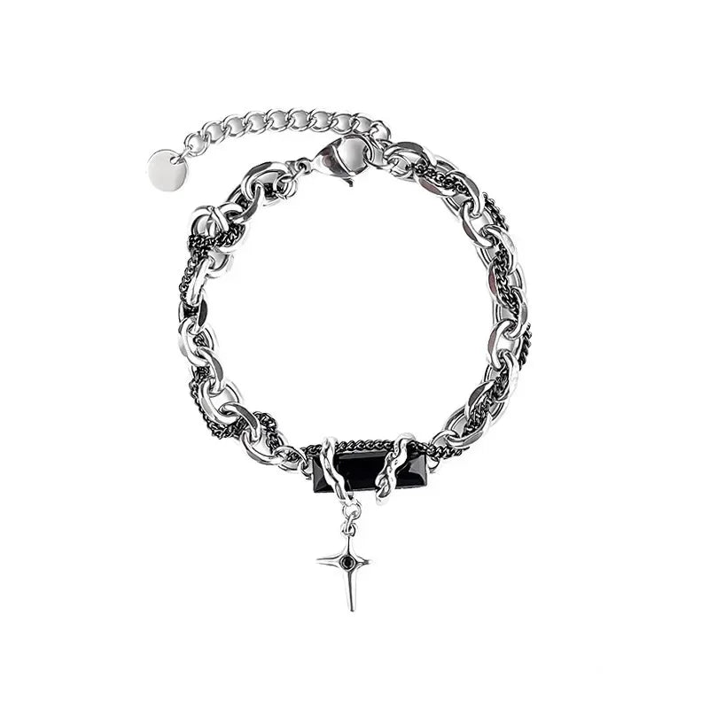 Unisex Black Zircon Star Chain Bracelet