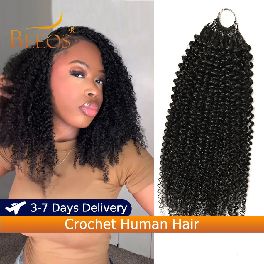 Knotless Kinky Curly Human Hair Crochet Extensions