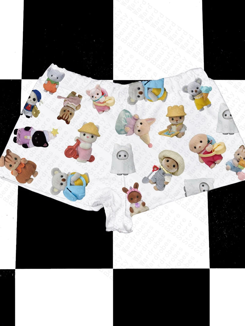 Cartoon Cat Print Mini Shorts