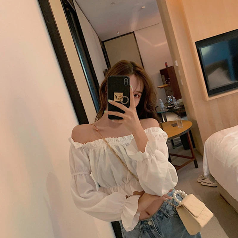 Women's Off-Shoulder Puff Sleeve Crop Blouse
