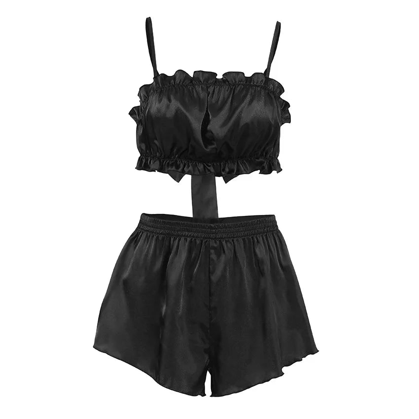 Women's Silky Ruffle Cami & Shorts Set