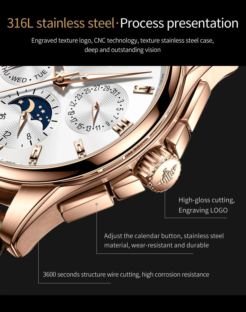 OUPINKE Luxury Automatic Moon Watch