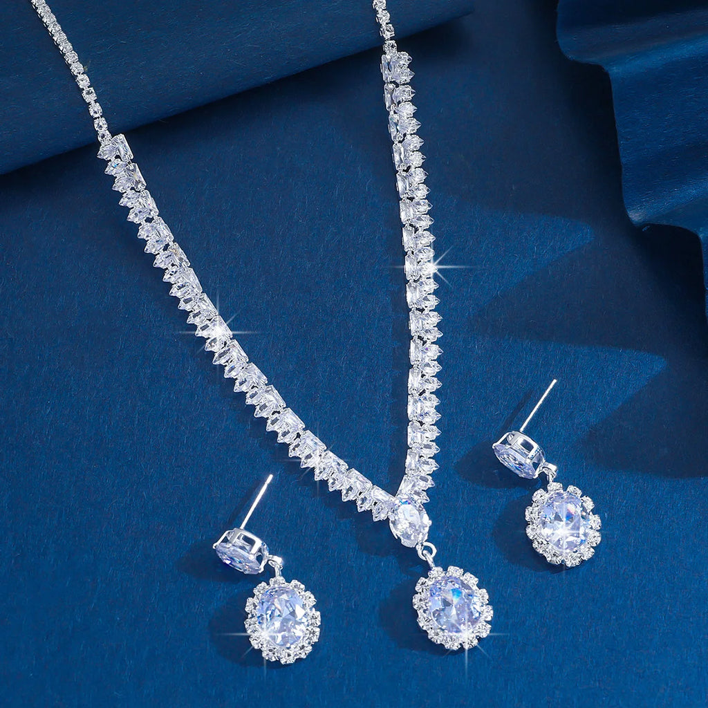 Luxury Zircon Necklace & Earrings Jewelry Set