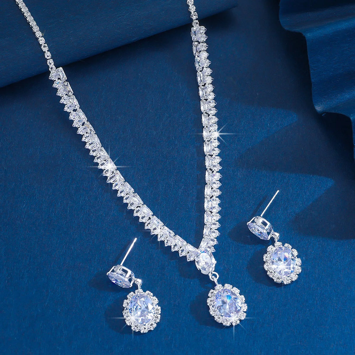 Luxury Zircon Necklace & Earrings Jewelry Set