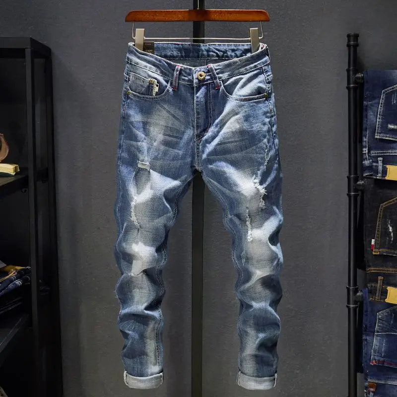 Men’s Ripped Slim Fit Straight Jeans