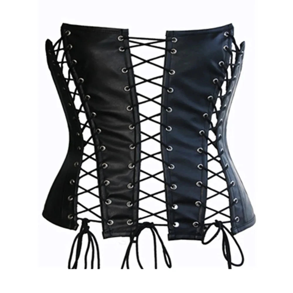 Women's PU Leather Lace-Up Corset Crop Top