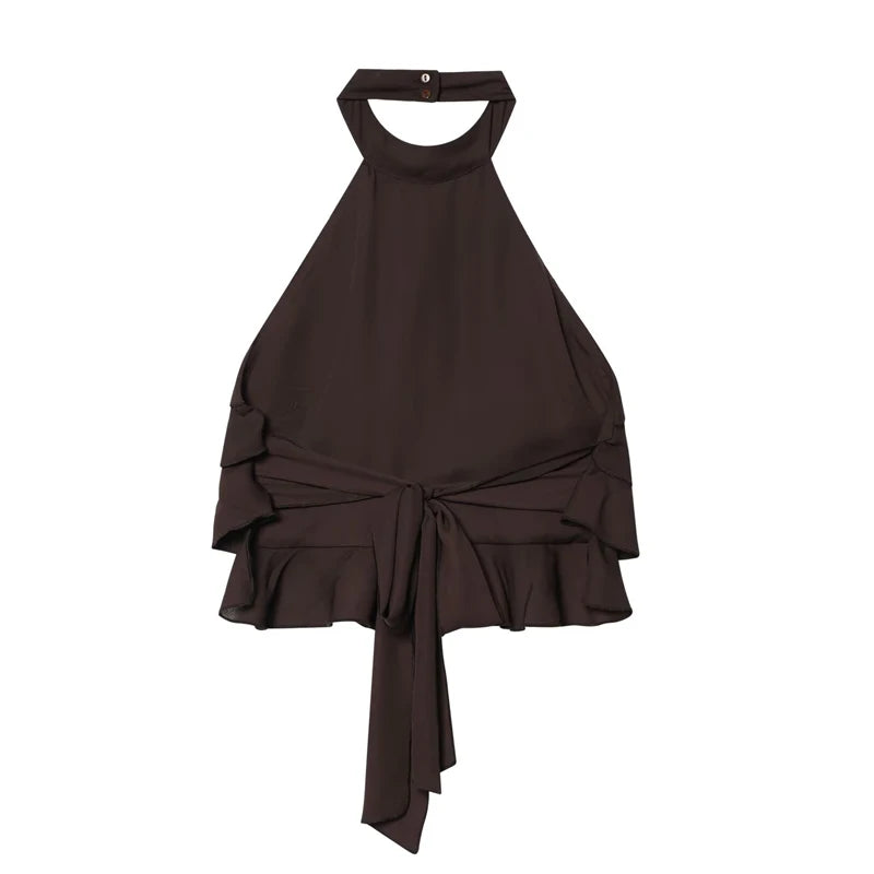 Women's Halter Ruffle Backless Crop Top