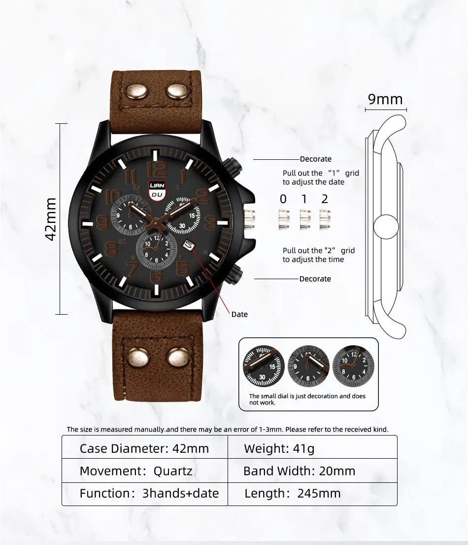 Reloj Hombre Fashion Mens Watches Luxury Men Casual Leather Quartz