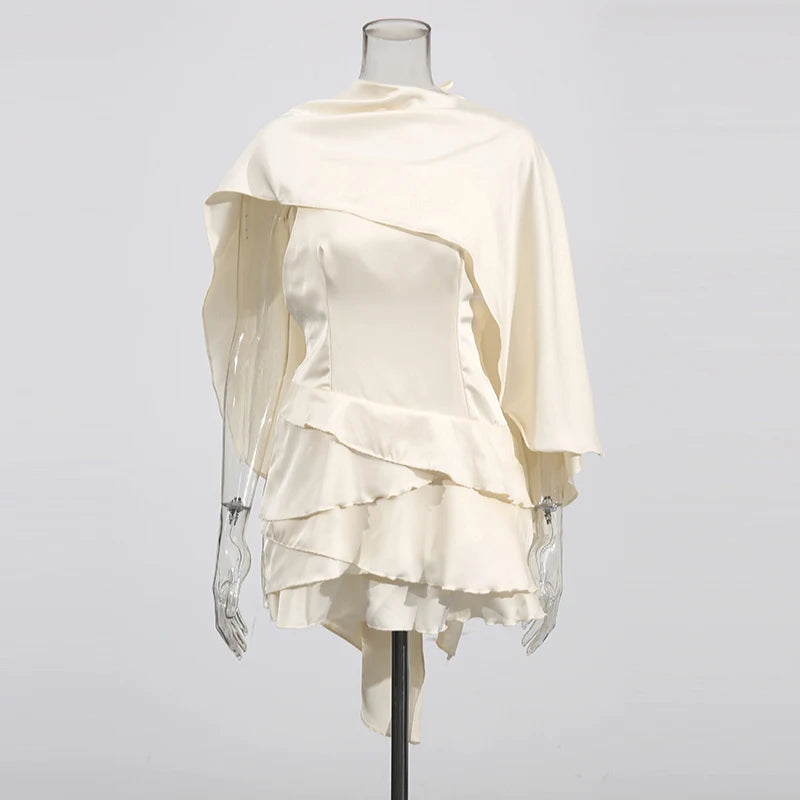 TWOTWINSTYLE Strapless Ruffle Patchwork Dress