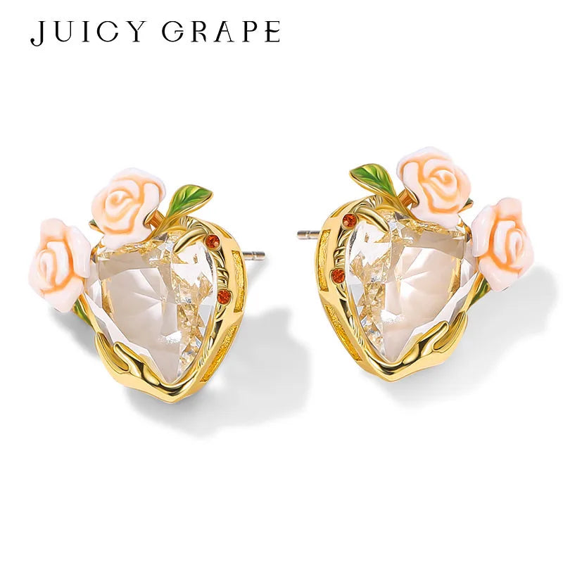 Women's Elegant Enamel Rose Gemstone Jewelry Set