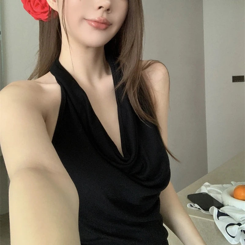 Women's Y2K Backless Halter Swing Collar Crop Top